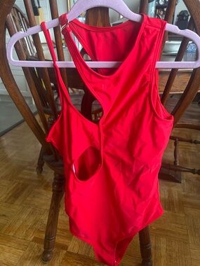 SHEIN Red One-Piece Swimsuit with White Lining
